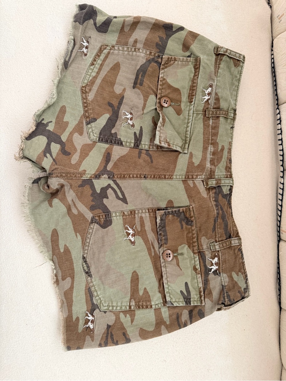Denim & Supply Ralph Lauren Camo Cut-Off Shorts with Embroidered Hunting Dogs - Picture 2 of 7